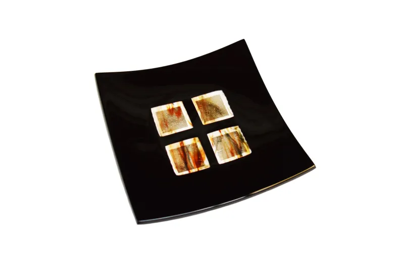 Pamono Dodezona R20 Black Murano Glass and Aventurine Plate by Stefano Birello for VéVé Glass> Decorative Plates