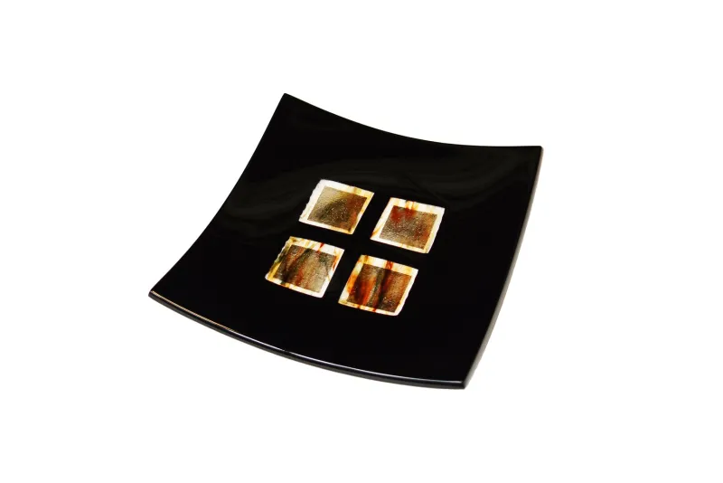 Pamono Dodezona R20 Black Murano Glass and Aventurine Plate by Stefano Birello for VéVé Glass> Decorative Plates