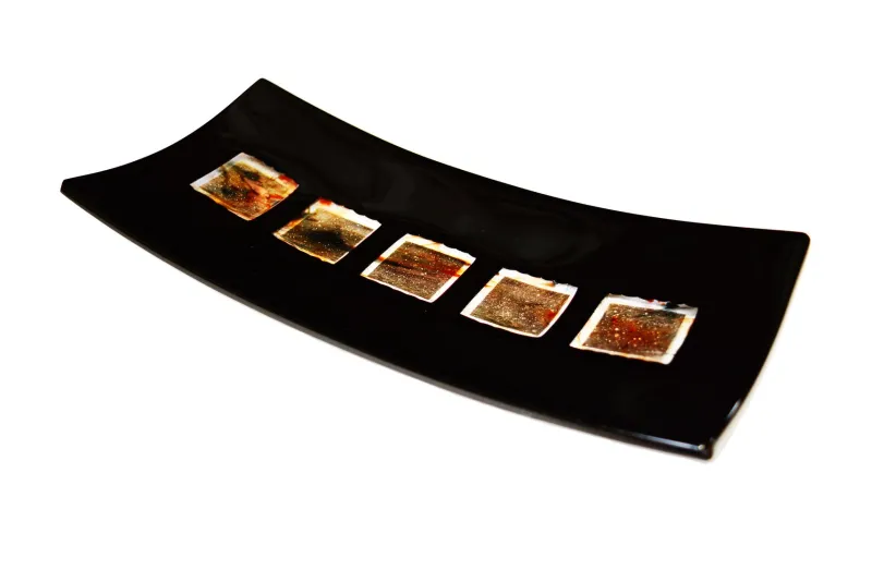 Pamono Dodezona R30 Black Murano Glass and Aventurine Plate by Stefano Birello for VéVé Glass> Decorative Plates