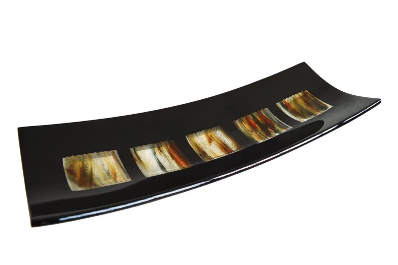 Outlet Pamono Dodezona R50 Black Murano Glass and Aventurine Plate by Stefano Birello for VéVé Glass