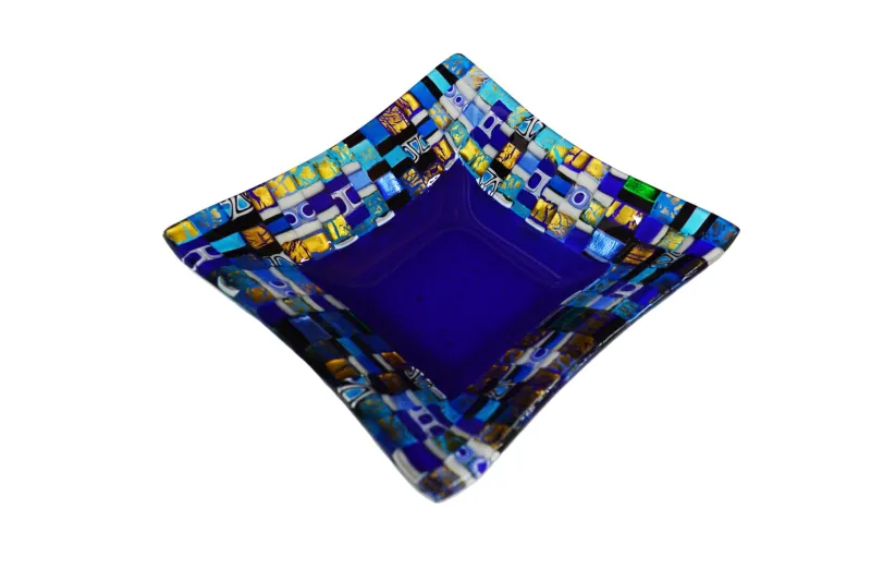 New Pamono Dogal Q20 Blue Murano Glass Plate by Stefano Birello for Vévé Glass