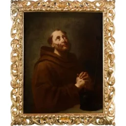 Pamono Domenico Fedeli after Maggiotto, Saint Francis Meditating, 1700s, Oil on Canvas, Framed> Contemporary|Painting