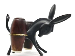 Pamono Donkey Salt and Pepper Shakers with Holder by Walter Bosse for Hertha Baller, Austria, 1950s, Set of 3> Salt & Pepper Shakers