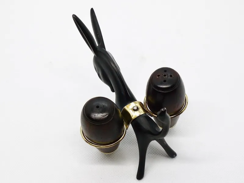 Pamono Donkey Salt and Pepper Shakers with Holder by Walter Bosse for Hertha Baller, Austria, 1950s, Set of 3> Salt & Pepper Shakers