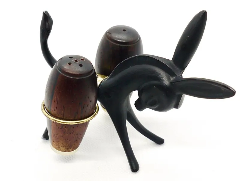 Pamono Donkey Salt and Pepper Shakers with Holder by Walter Bosse for Hertha Baller, Austria, 1950s, Set of 3> Salt & Pepper Shakers