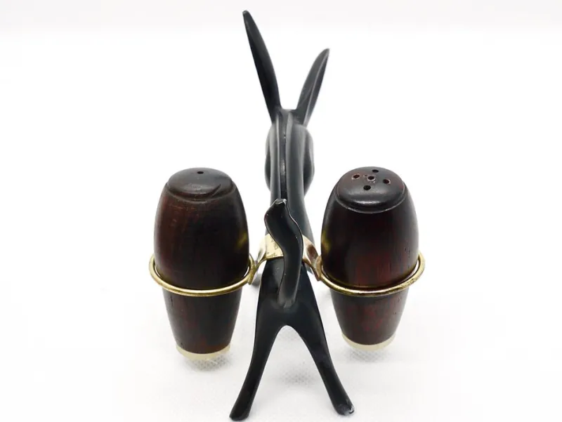 Pamono Donkey Salt and Pepper Shakers with Holder by Walter Bosse for Hertha Baller, Austria, 1950s, Set of 3> Salt & Pepper Shakers