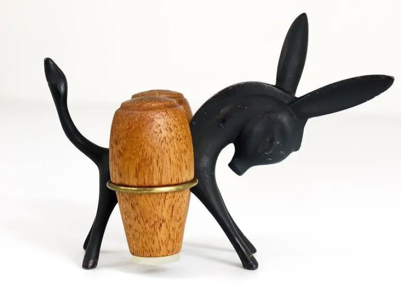 Pamono Donkey Salt and Pepper Shakers with Holder by Walter Bosse for Hertha Baller, Austria, 1950s, Set of 3> Salt & Pepper Shakers