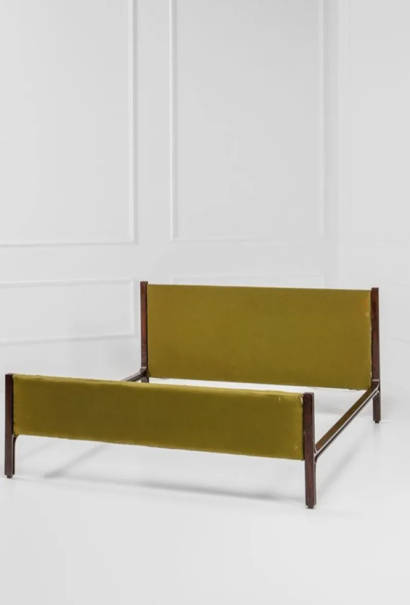 Pamono Double Bed in Wood and Green Fabric by Gianfranco Frattini for Bernini, 1960s> Beds & Bedroom Sets