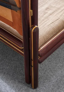 Pamono Double Bed in Wood and Leather attributed to Carlo Scarpa for for Simon Gavina, Italy, 1975> Beds & Bedroom Sets