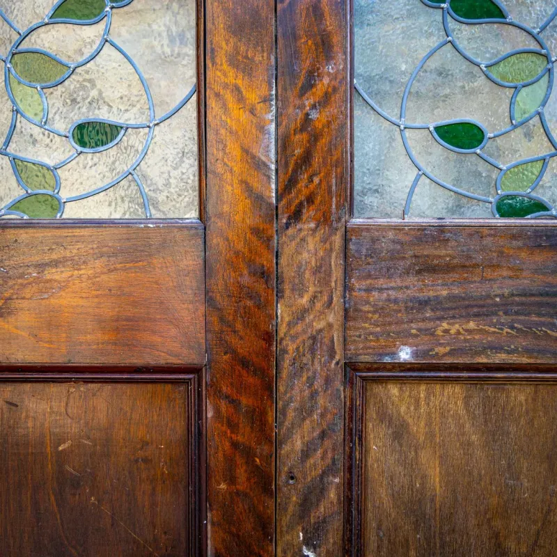 Best Pamono Double Doors with Stained Glass Windows, Early 20th Century, Set of 2