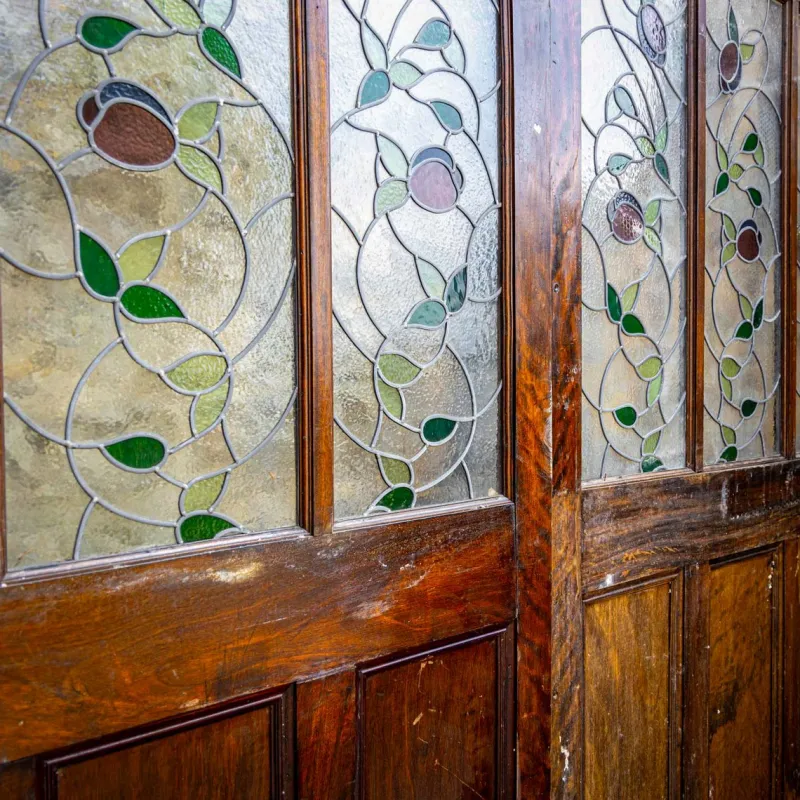 Best Pamono Double Doors with Stained Glass Windows, Early 20th Century, Set of 2