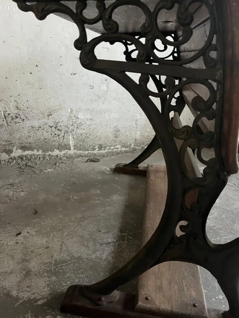 Pamono Double School Desk with Cast Iron Frame, Early 20th Century> Desks