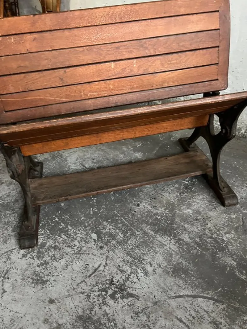 Pamono Double School Desk with Cast Iron Frame, Early 20th Century> Desks