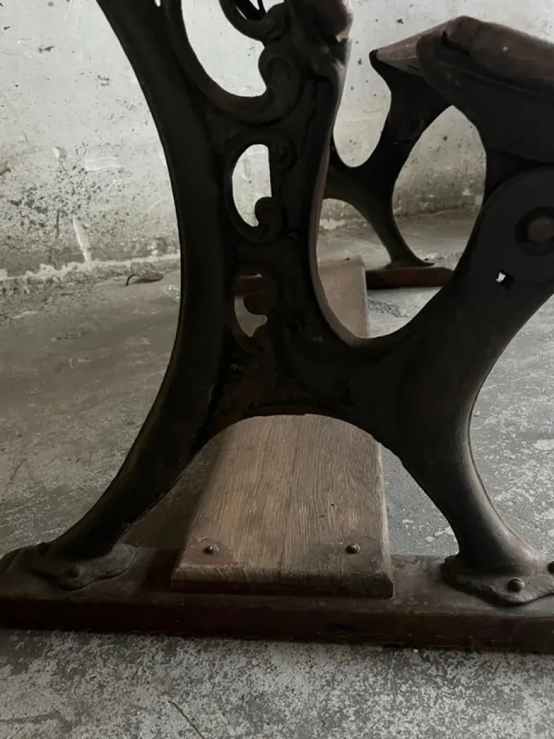 Pamono Double School Desk with Cast Iron Frame, Early 20th Century> Desks