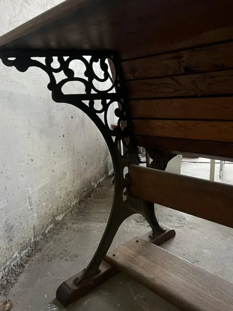 Pamono Double School Desk with Cast Iron Frame, Early 20th Century> Desks