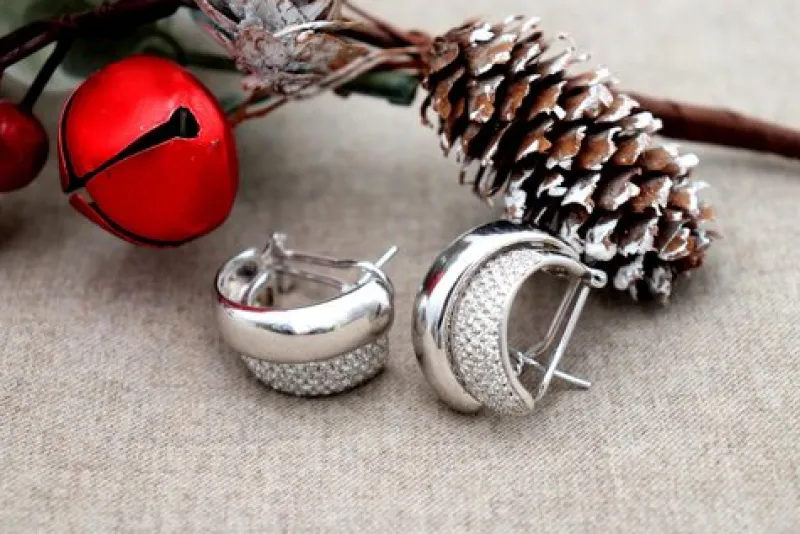 Pamono Double-Sided 18 Karat White Gold Earrings with Diamonds, Set of 2> Earrings