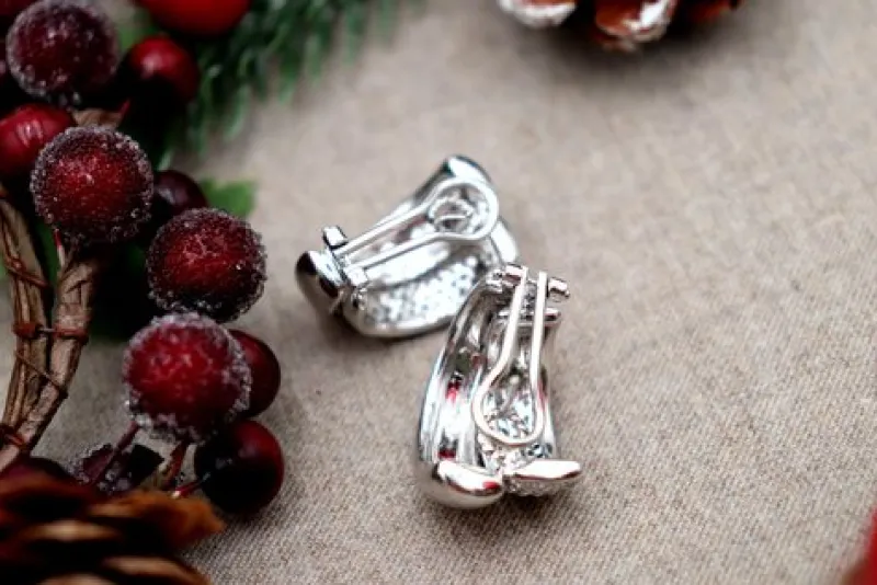Pamono Double-Sided 18 Karat White Gold Earrings with Diamonds, Set of 2> Earrings