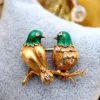 Clearance Pamono Doves Shaped Gold Brooch with Diamonds
