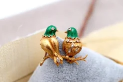 Clearance Pamono Doves Shaped Gold Brooch with Diamonds