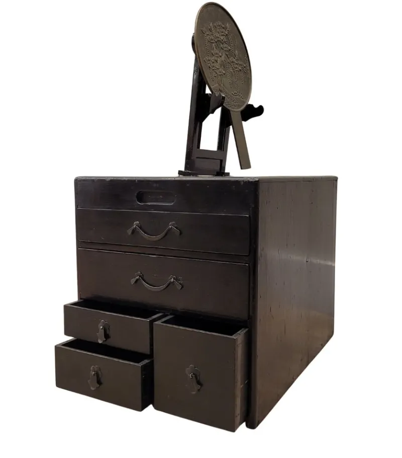 Pamono Dresser with Mirror in Lacquered Black, Japan, 1880s> Dressing Tables