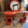 Discount Pamono Dressing Table from Kecskemét Furniture Sales Company with Bauhaus Brass Chairs, 1975, Set of 3