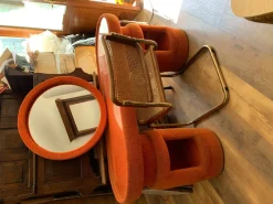 Discount Pamono Dressing Table from Kecskemét Furniture Sales Company with Bauhaus Brass Chairs, 1975, Set of 3