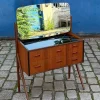 Clearance Pamono Dressing Table in Teak with Patterned Glass Top