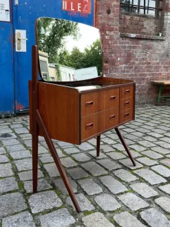 Clearance Pamono Dressing Table in Teak with Patterned Glass Top