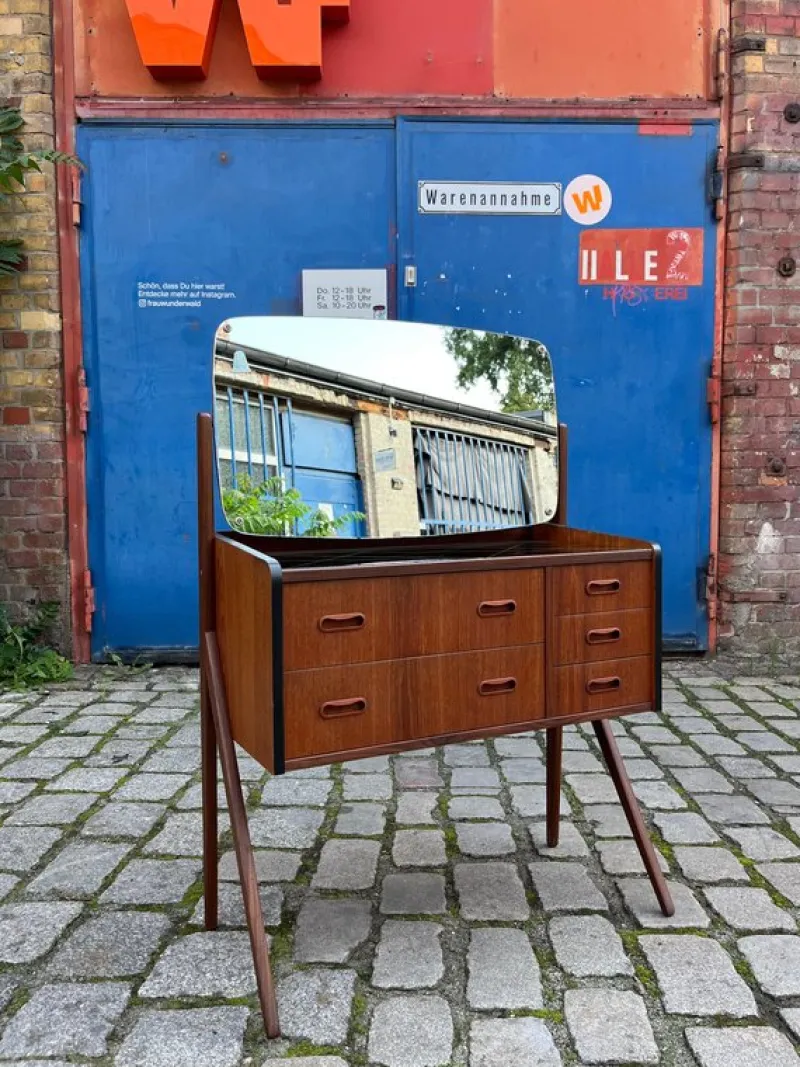 Clearance Pamono Dressing Table in Teak with Patterned Glass Top