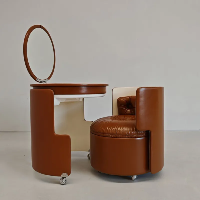 Pamono Dressing Table with Dilly Dally Brown Leather Armchair by Luigi Massoni for Frau, 1970s, Set of 2> Dressing Tables