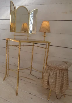 Discount Pamono Dressing Table with Lamp and Seat in Faux Bamboo, 1950s, Set of 2