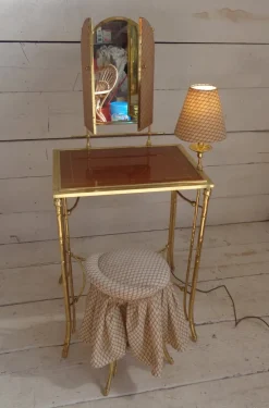 Discount Pamono Dressing Table with Lamp and Seat in Faux Bamboo, 1950s, Set of 2