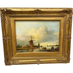 Pamono Dutch Artist, Landscape, 19th Century, Oil on Panel, Framed> Classical