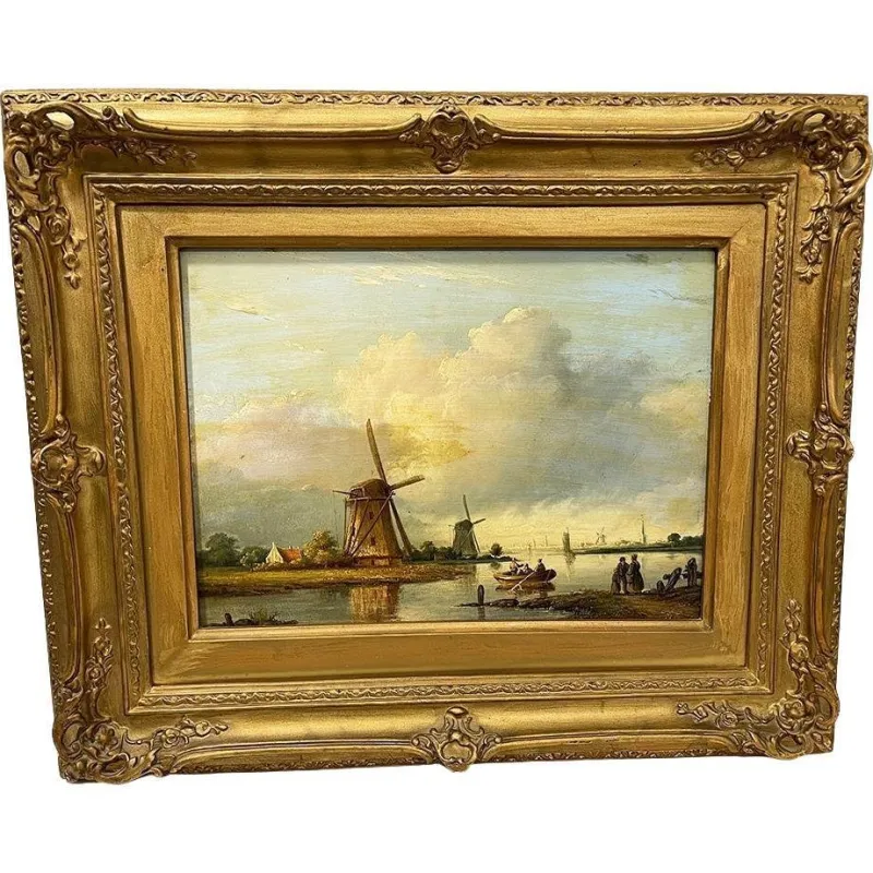 Pamono Dutch Artist, Landscape, 19th Century, Oil on Panel, Framed> Classical