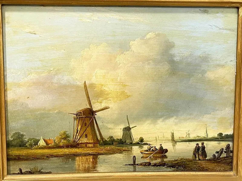 Pamono Dutch Artist, Landscape, 19th Century, Oil on Panel, Framed> Classical