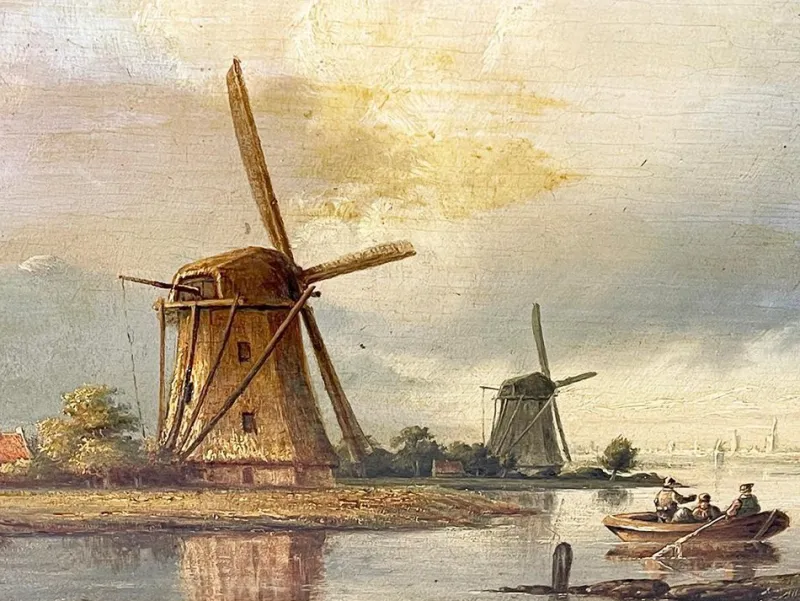 Pamono Dutch Artist, Landscape, 19th Century, Oil on Panel, Framed> Classical