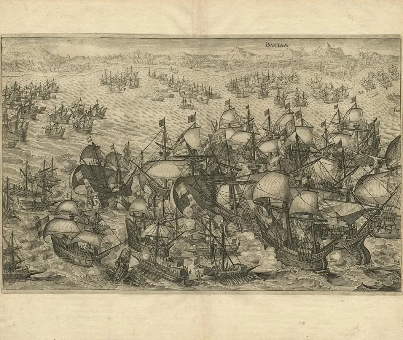 Pamono Dutch Attacking the Portuguese Fleet Off Bantam, 1644, Print> Work On Paper