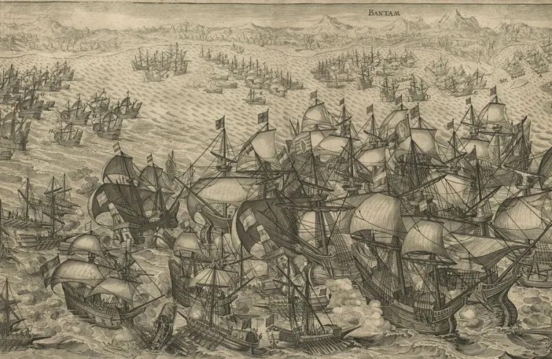 Pamono Dutch Attacking the Portuguese Fleet Off Bantam, 1644, Print> Work On Paper