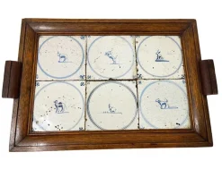 Pamono Dutch Delft Serving Tray with Blue Tiles, 1650s-1700s> Trays
