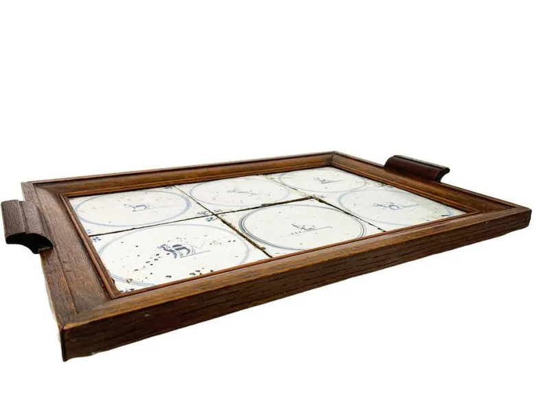 Pamono Dutch Delft Serving Tray with Blue Tiles, 1650s-1700s> Trays