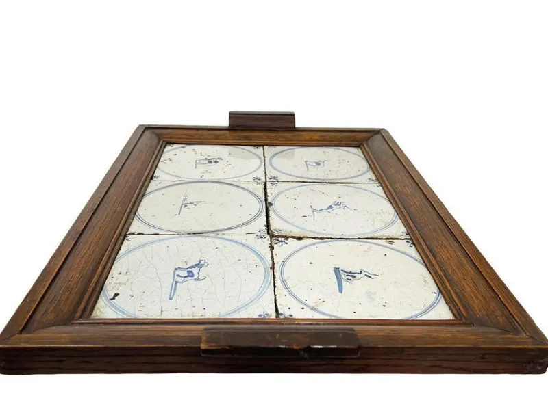 Pamono Dutch Delft Serving Tray with Blue Tiles, 1650s-1700s> Trays