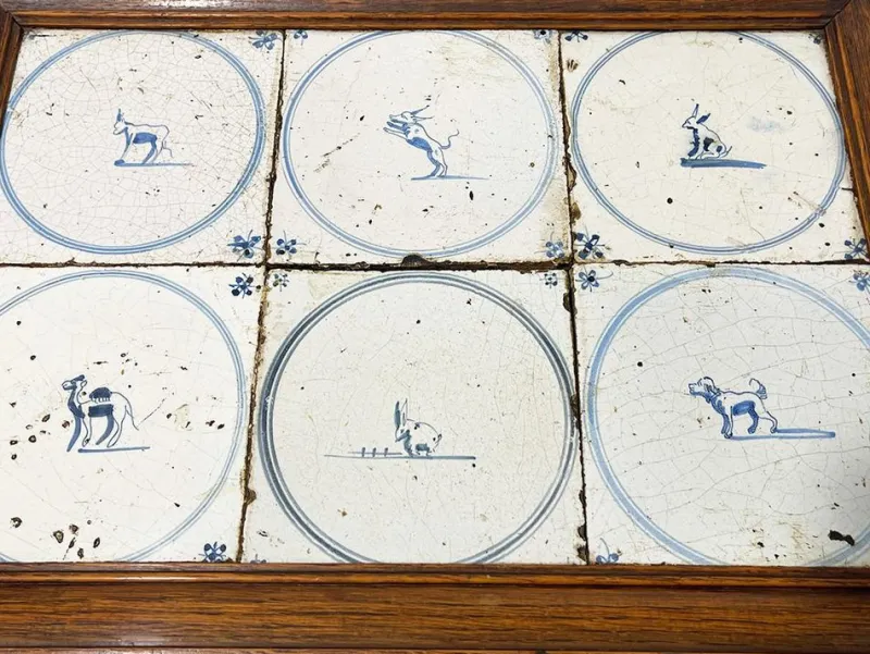 Pamono Dutch Delft Serving Tray with Blue Tiles, 1650s-1700s> Trays