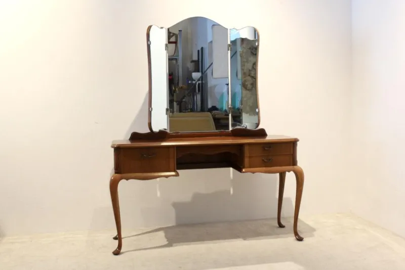 Pamono Dutch Mahogany Dressing Table with Mirror, 1950s