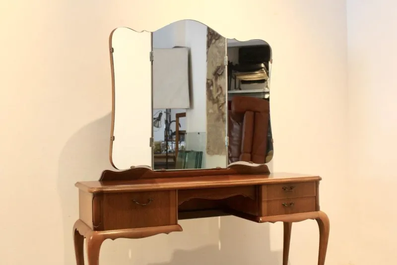Pamono Dutch Mahogany Dressing Table with Mirror, 1950s