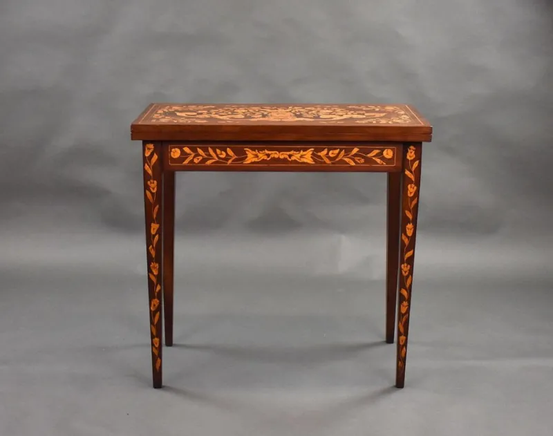 Pamono Dutch Marquetry Card Table, 1840s> Game Tables