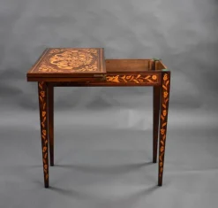 Pamono Dutch Marquetry Card Table, 1840s><noscript><img width=