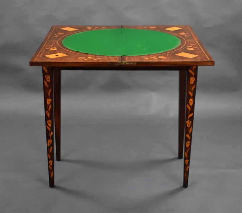Pamono Dutch Marquetry Card Table, 1840s> Game Tables