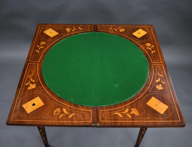 Pamono Dutch Marquetry Card Table, 1840s> Game Tables