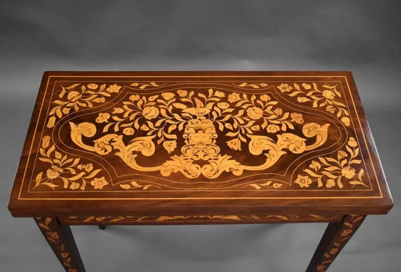 Pamono Dutch Marquetry Card Table, 1840s> Game Tables