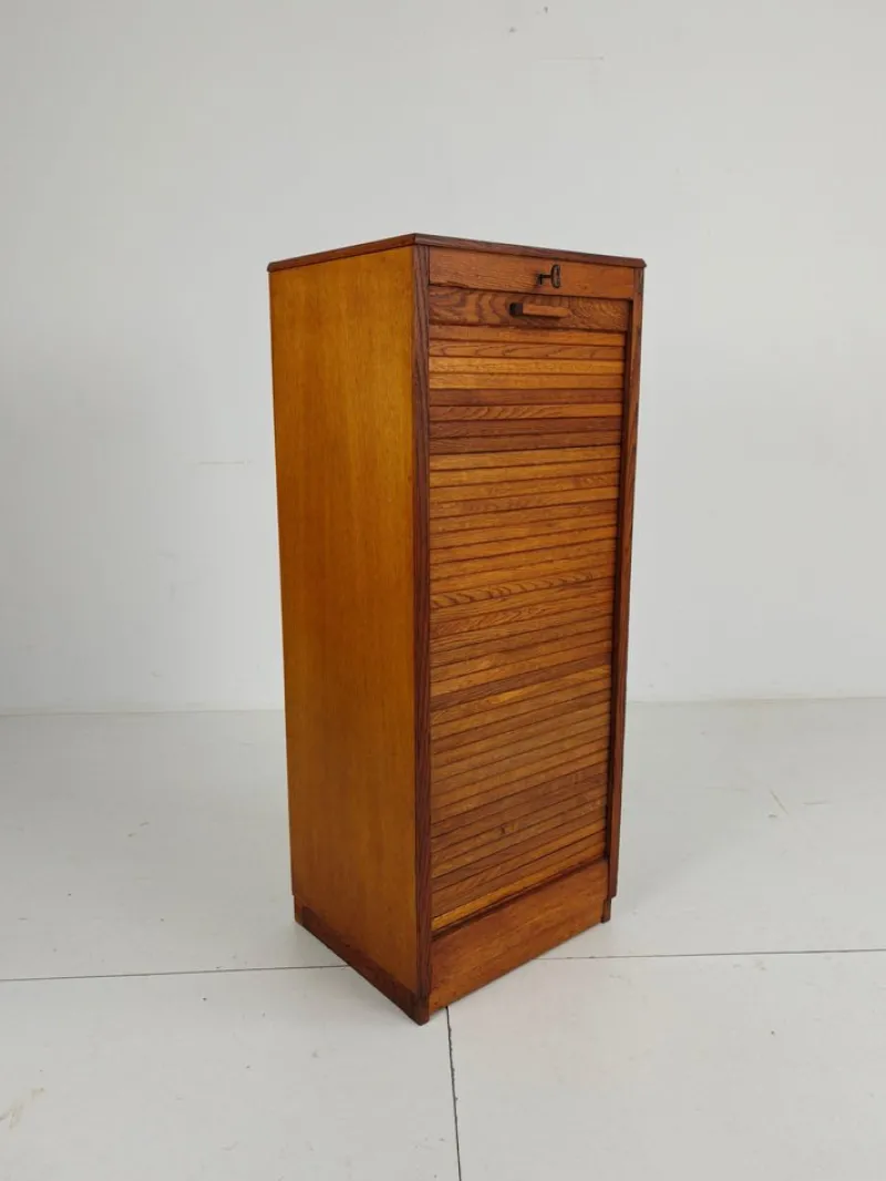 Pamono Dutch Oak Archive Cabinet with Tambour Door, 1940s> Cabinets & Wardrobes